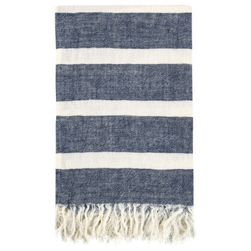 Sherry Belgian Linen 50"x70" Throw Blanket, Blue