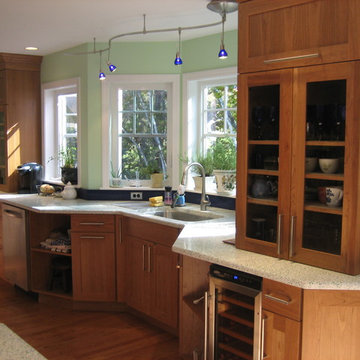 galley kitchen with bow window