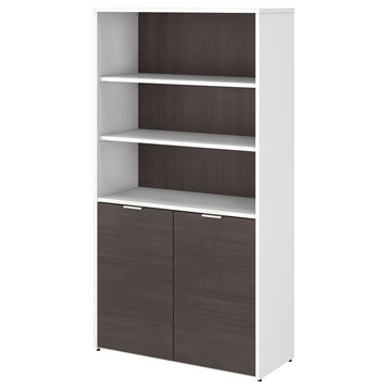 Jamestown 5-Shelf Bookcase With Doors, Storm Gray and White