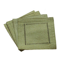 Xia Home Fashions - Melrose Easy Care Cutwork Hemstitch Coaster, Gold, 6"x6", Set of 12, Green - Coasters