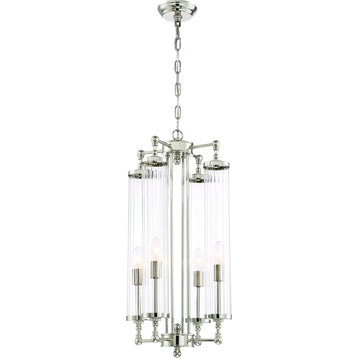 Regis Pendant - Polished Nickel with Fluted Glass, Large