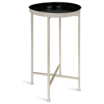 Kate and Laurel Celia Round Metal Foldable Tray Accent Table, Silver/Black