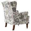 Floral Wingback Armchair with Turned Legs, Green