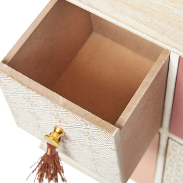 Light Brown Linen and Wood Eclectic Jewelry Box 23620