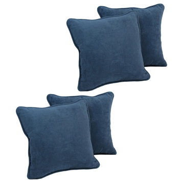 18" Double-Corded Solid Microsuede Square Throw Pillows, Set of 4, Indigo