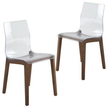 LeisureMod Marsden Modern Dining Chair With Beech Legs Set of 2, Walnut