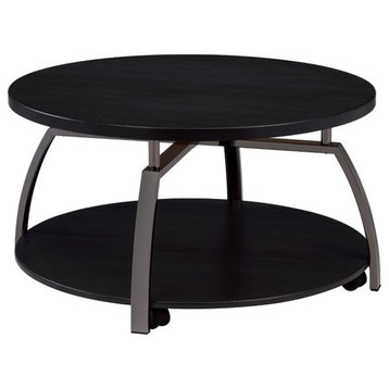 Coaster Dacre Wood Round Coffee Table in Dark Gray and Black Nickel