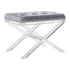 Trendy Vanity Stools And Benches For 2018 Houzz Linon Home Decor Products Kelsi X Base Black Vanity Bench With Acrylic Legs Silver