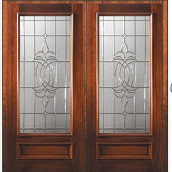 Prehung Front Double Door 80 Wood Mahogany Colonial 3/4 Lite Glass - Front Doors