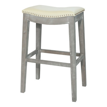 Elmo Bonded Leather Bar Stool, Beige