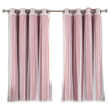 Gathered Tulle Sheer and Blackout 4-Piece Curtain Set, Cardinal Red
