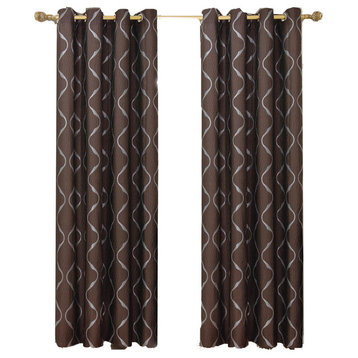 Laguna 100% Polyester Jacquard Grommet Curtains, Set of 2, Chocolate, 104"x108"