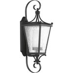 Progress Lighting - Cadence Collection Black 1-Light Medium Wall Lantern - This wall lantern has a decorative and fashion-orientated design with modern classic styling. The clear water seeded glass shade gives off a soft glow of light. The beautiful black-finished lantern frame gently holds the shade in place.