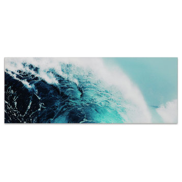 "Blue Wave 1" Wall Art Frameless Free Floating Tempered Glass Print 24" x 63"