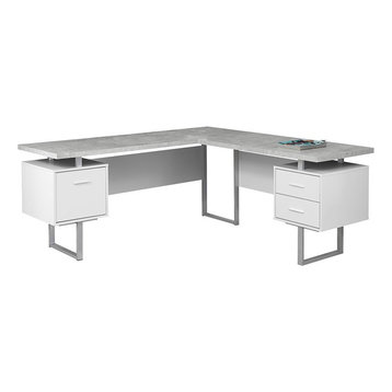 Monarch Faux Cement Top L Shaped Corner Computer Desk in White and Gray