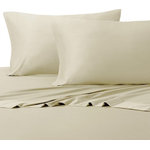 Royal Tradition - Bamboo Cotton Blend Silky Hybrid Sheet Set, Sand, King - Experience one of the most luxurious night's sleep with this bamboo-cotton blended sheet set. This excellent 300 thread count sheets are made of 60-Percent bamboo and 40-percent cotton. The combination of bamboo and cotton in the making of the sheets allows for a durable, breathable, and divinely soft feel to the touch sheets. The sateen weave gives these bamboo-cotton blend sheets a silky shine and softness. Possessing ideal temperature regulating properties which makes them the best choice for feel cool in summer and warm in winter. The colors are contemporary, with a new and updated selection of neutral tones. Sizing is generous and our fitted sheets will suit today's thicker mattresses.