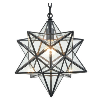 Moravian Star Pendant Light Star Glass Lights With Chain, Clear Glass, 16"