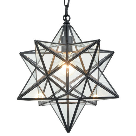 Moravian Star Pendant Light Star Glass Lights With Chain, Clear Glass, 16"