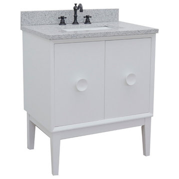 31" Single Vanity, White Finish With Gray Granite Top And Rectangle Sink