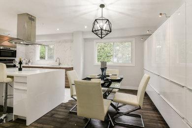 Inspiration for a modern eat-in kitchen remodel in Toronto with flat-panel cabinets and an island