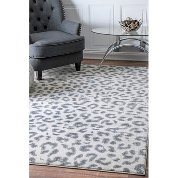 Leopard Print Area Rug, Gray, 8'x10'