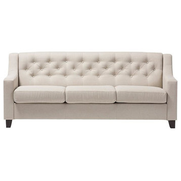 Arcadia Fabric Upholstered Button-Tufted Living Room 3-Seater Sofa, Light Beige