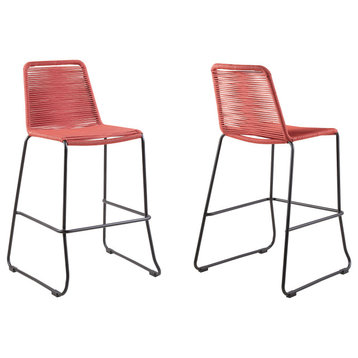 Shasta Rope and Steel Bar Stool, Brick Red, Set of 2