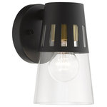 Livex Lighting - Covington 1-Light Black Outdoor Small Wall Lantern, Soft Gold Accents - Made of steel, the Covington black finish outdoor wall lantern has a versatile look that can be placed almost anywhere. The soft gold finish accents & hand blown clear glass adds the perfect finishing touch.