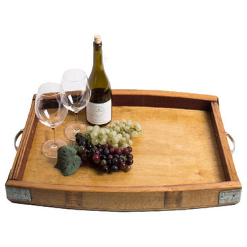 Wine Barrel Serving Tray With Metal Band Accents