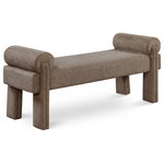 Meridian Furniture - Stefano Upholstered Bench, Brown - Banish boredom in your room's decor with this Stefano polyester fabric bench. The perfect bench to rest at the end of your bed in the master suite or in a spot of interest in the foyer or entryway, this lovely art deco seat has loads of room to sit while you pull on boots or take off shoes. The soft brown polyester fabric is lovely to the touch, and the rounded arm pillows give it an extra inviting feel.