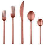 Mepra - Due Flatware Set, Ice Bronze, 20 Pcs. - The Due collection by Mepra is flatware that exudes luxury as a lifestyle. Its cool, minimal, style is inspired by influential designers like Angelo Mangiarotti and exalted through generations of tradition, technique and superb materials. They're quite practical, too. The metal undergoes a titanium-based molecular embedding process that makes for dishwasher-safe utensils that won't corrode, oxidize or stain.