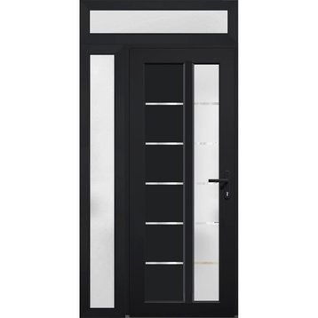 Front Exterior Prehung Door Frosted Glass / Manux 8088 Black, 52" Incl. Side X 96" Incl. Top; Left in