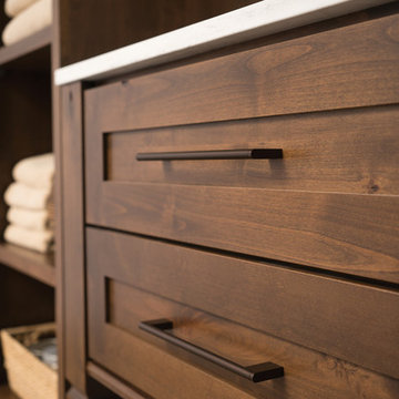 Knotty and Nice Master Bathroom for Two: Close Up of Knotty Alder Bathroom Cabin