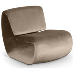 Meridian Furniture - Nouveau Upholstered Chair, Taupe, Velvet - The playful Nouveau taupe velvet accent chair is a unique piece that will spark conversation. Its innovative design and soft velvet upholstery make it a comfortable and eye-catching addition to any room. Embrace the future of seating with its sleek, sculptural design to create a futuristic and chic aesthetic.