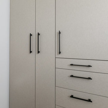 Earth Tone Transitional Closet and Bathroom