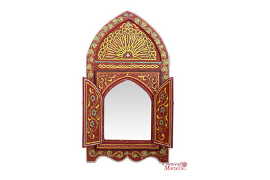 Moroccan Mirror Wood Bab Door Burgundy Handmade Limited Edition