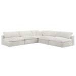 Meridian Furniture - Cozy Velvet Upholstered Comfort L-Shaped Modular Sectional, Cream, 5-Piece: 4 Armless Chair, 1 Corner Chair - Bring home this Cozy 5-piece sectional for a fresh new look. Embrace casual elegance with this Cozy velvet cloud-like comfort modular fiber-filled seating option. Handsome from all angles, this piece features soft cream velvet upholstery to make it an easy fit in any room. This modular piece can be combined with other items in the Cozy collection to create a seating group of your dreams. The cushions on this piece are exceptionally comfortableand filled with fiber for luxury that you deserve as you rest and relax.