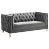 Michelle Fabric Upholstered Chair, Gold Iron Legs, Gray, Velvet, Loveseat