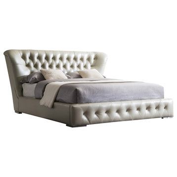 Gemini Champagne Leather Platform Bed - Queen