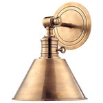 Hudson Valley Lighting - Garden City 1-Light Wall Sconce, Aged Brass, Metal - Garden City's adjustable sconces embody the tradition of ingenious American design. Restoration style shapes the industrial socket holder and rings the machined details on the cast metal backplate. We wire Garden City with an on/off switch, making it ideal for a bedside reading lamp or as a replacement fixture in historic homes that lack a separate wall switch.