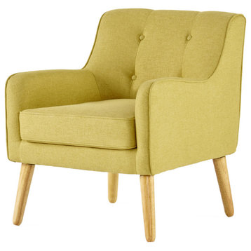 GDF Studio Fontinella Mid-Century Modern Fabric Tufted Arm Chair, Verdure Yellow, Single