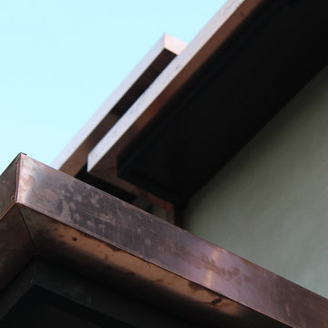 sectional 4x5 Box Gutters, 16 ounce Copper, Modern Home in Manhattan Beach, CA.