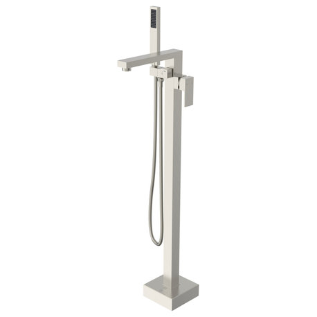 Floor Mounted Roman Tub Faucet With Handshower, Brushed Nickel