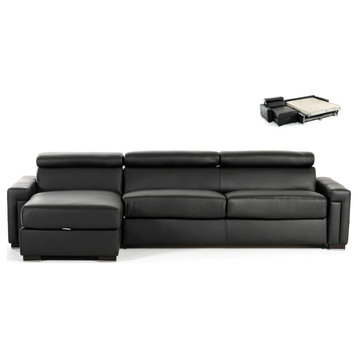Lettie Modern Black Leather Reversible Sectional Sofa Bed With Storage