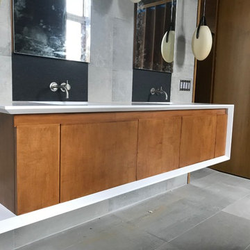 Master Bath in modern seamless corian solid surface