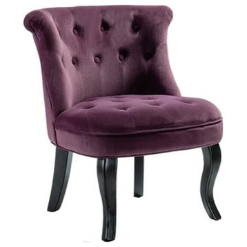 Set of 2 Classic Accent Chair, Curved Legs & Button Tufted Velvet Seat, Purple