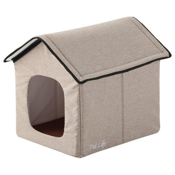 Pet Life "Hush Puppy" Heating and Cooling Collapsible Pet House, Beige, Small