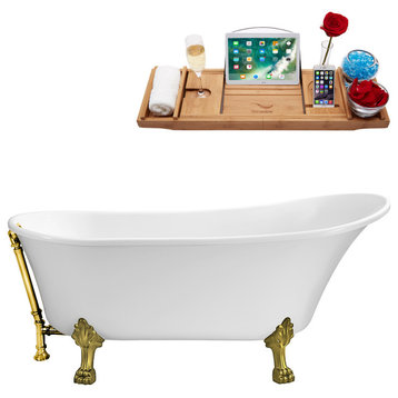 55" Streamline N343BGL-GLD Clawfoot Tub and Tray With External Drain