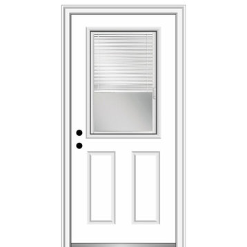 Mini Blinds 1/2 Lite 2-Panel Fiberglass Smooth In-Swing Front Door, Primed, 35.5