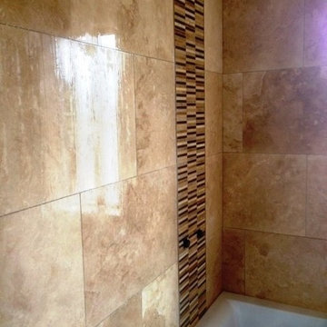 Travertine Bathroom Wall Tiles Refinished Following Installation